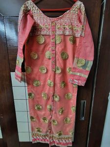Elegant Peach Kurta with Gold Embellishments