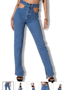 Stylish Blue Denim Jeans with Split Hem