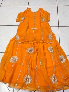 Orange Embroidered Kurta Set with lengha or skirt