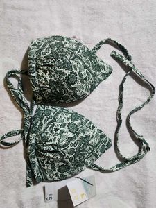 Green Floral Print Bikini Top