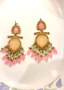 New Exquisite Pink &amp; Gold Dangle Earrings