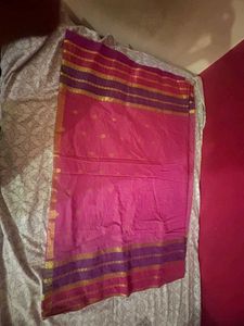 Vibrant Pink Saree with Gold Border
