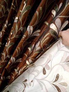Elegant Brown Leaf Pattern Curtains 3 set