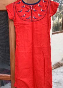 Red  Embroidered Kurti
