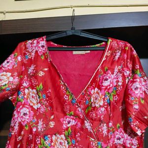 Red Floral Wrap Dress