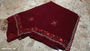 Maroon Embroidered Saree