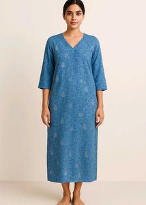 Xl Cotton Blue Floral Print Dress