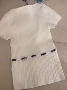 bershka White Ribbed Knit Top with bow