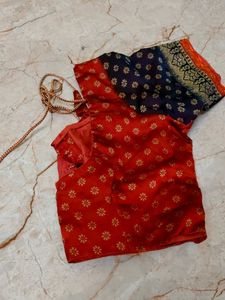 Red &amp; Navy Brocade Blouse