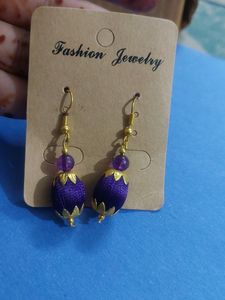 "Elegant Purple Silk Thread Bead Earrings(Like New