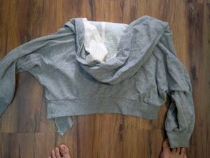 Gray Cropped Zip-Up Hoodie