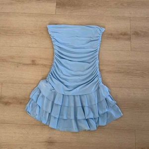 Light Blue Ruched Ruffle Mini Dress