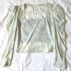 Sheer Floral Square Neck Top