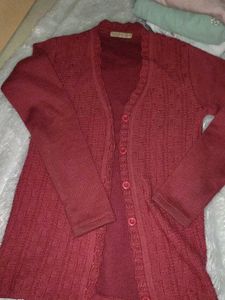 Maroon Knit Cardigan  Eten sweater (M size)
