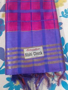 Vibrant Pink &amp; Purple Checkered Saree