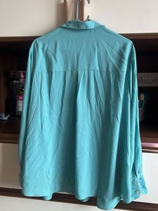 Aqua Blue Button-Up Blouse