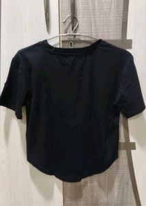 Black Cropped Top Casual College Wear