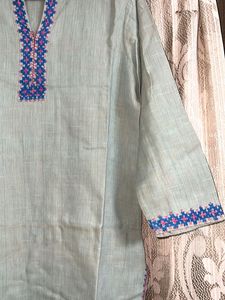 Hand Embroidered green Kurta