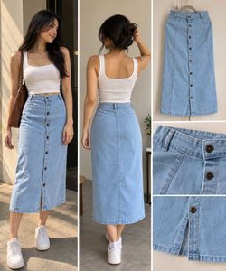 SASSAFRAS Light Wash Denim Midi Skirt