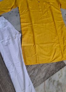 Men's Yellow Kurta with White Pajama