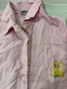 Pink Sleeveless Button-Up Top with Fairy Graphic