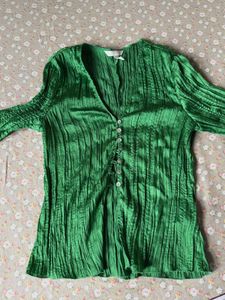 H&M Emerald Green Crinkle V-Neck Top