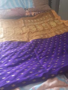 Purple(violet) Pattu &amp; Gold Imitation Zari Saree