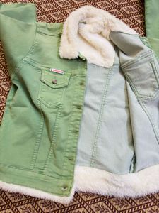 Green Sherpa Lined Denim Jacket