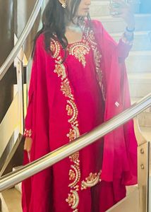 HOT PINK DRESS SHARARA KAFTAN DUPPATTA
