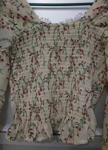 Chic Floral Print Ruched Crop Top