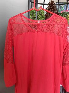 Red Lace Sleeve Kurta