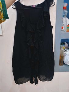 Elegant Black Ruffled Mini Dress