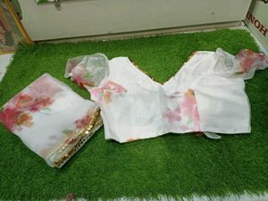 Floral Print Organza Saree