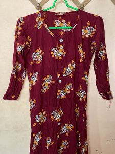 Maroon Printed Kurta
