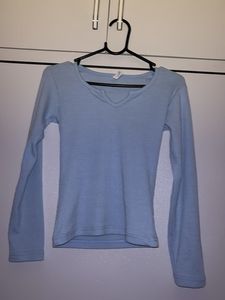 Light Blue Long Sleeve ribbed V-Neck Top