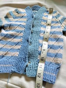 Hand-Knitted Baby Cardigan Blue Striped Sweater 💙