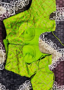 Embroidered Green Red blouse skirt set
