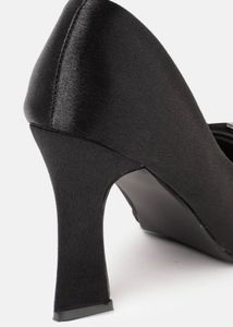 (New) Elegant Black Satin Heels with Embellishment