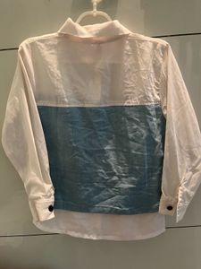 White and Denim Two-Tone Top