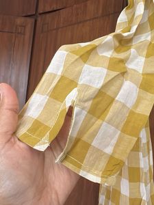 Yellow Gingham Ruffle Button-Up Shirt