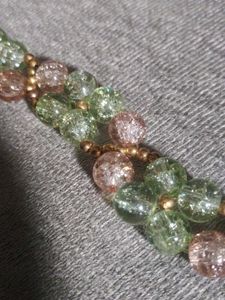 Beaded Bracelet with Green and Pink Gems