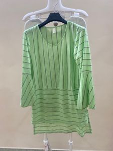 Light Green Striped Bell Sleeve Top