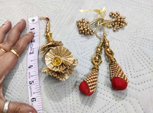 Ethnic Gold &amp; Red Tassels set of 4( Latka