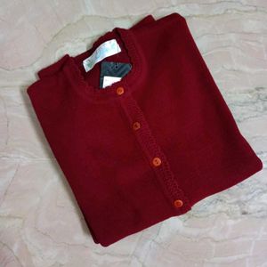 Maroon Button-Up Knit Cardigan