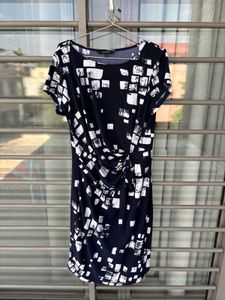 Navy &amp; White Print Ruched Dress