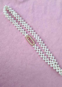 Elegant Pearl Belt with Rhinestone Buckle