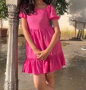 Pink Ruffle Mini midi summer Dress