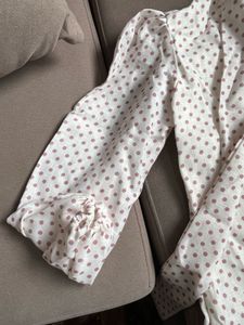 ✨ Elegant White &amp; Pink Polka Dot Shirt