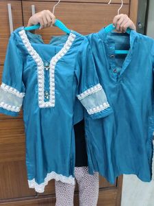 Teal Kurta Set with Lace Trim