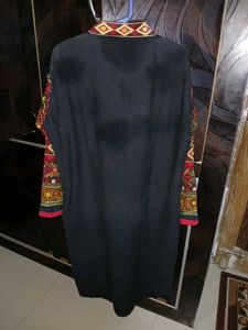 Black Kurta with Embroidered Sleeves